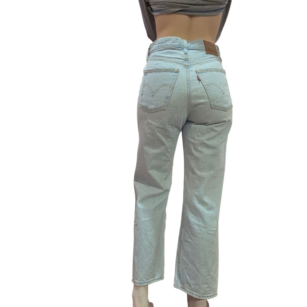 Levis Ribcage Straight Ankle Jeans 27 Light Wash Cotton Distressed High Rise - Picture 4 of 4